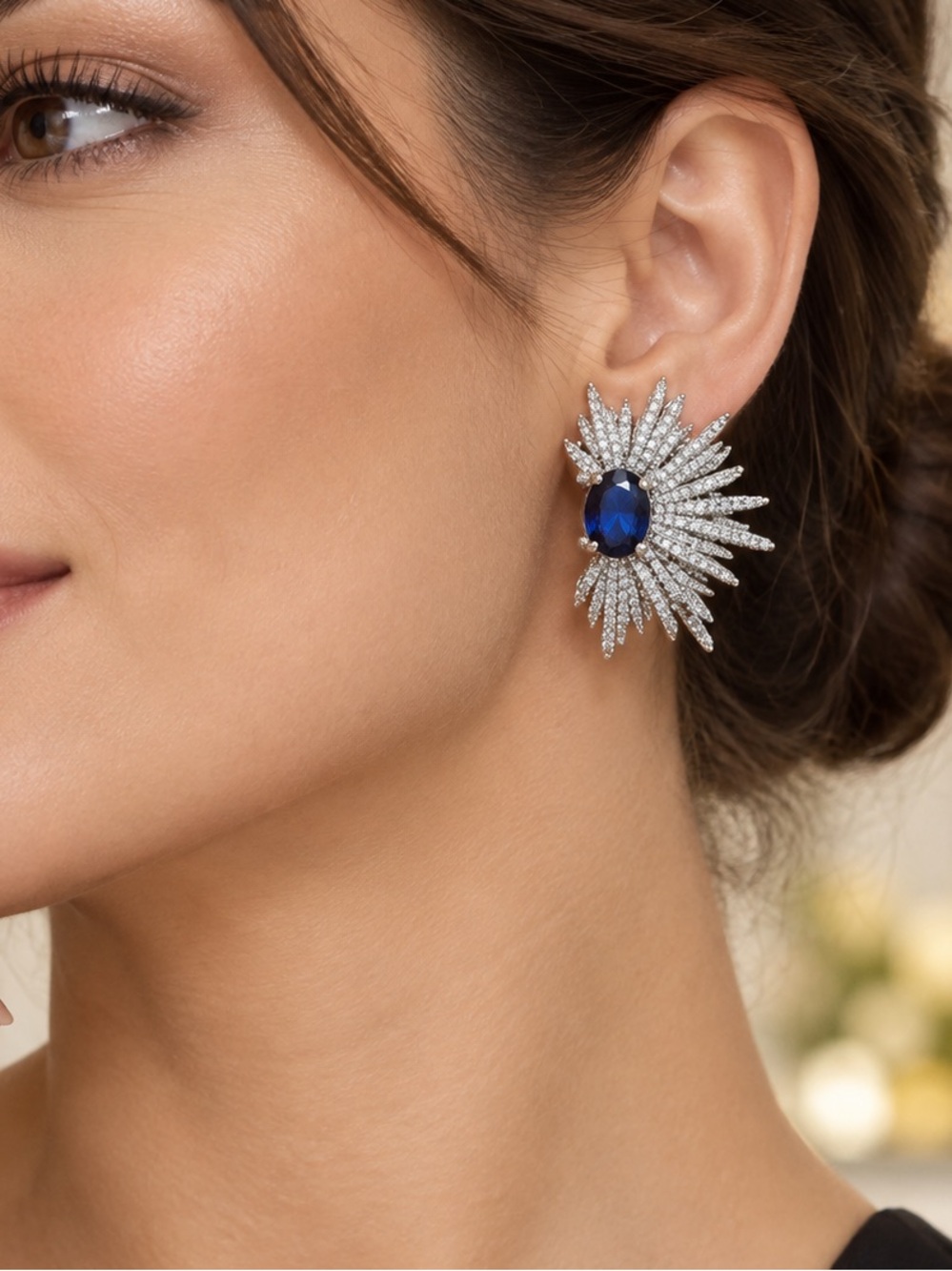 Blue Crystal Wing Stud Earrings